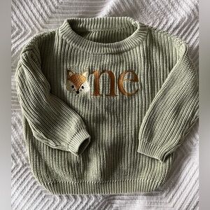 Green Knit Sweater with Fox embroidery